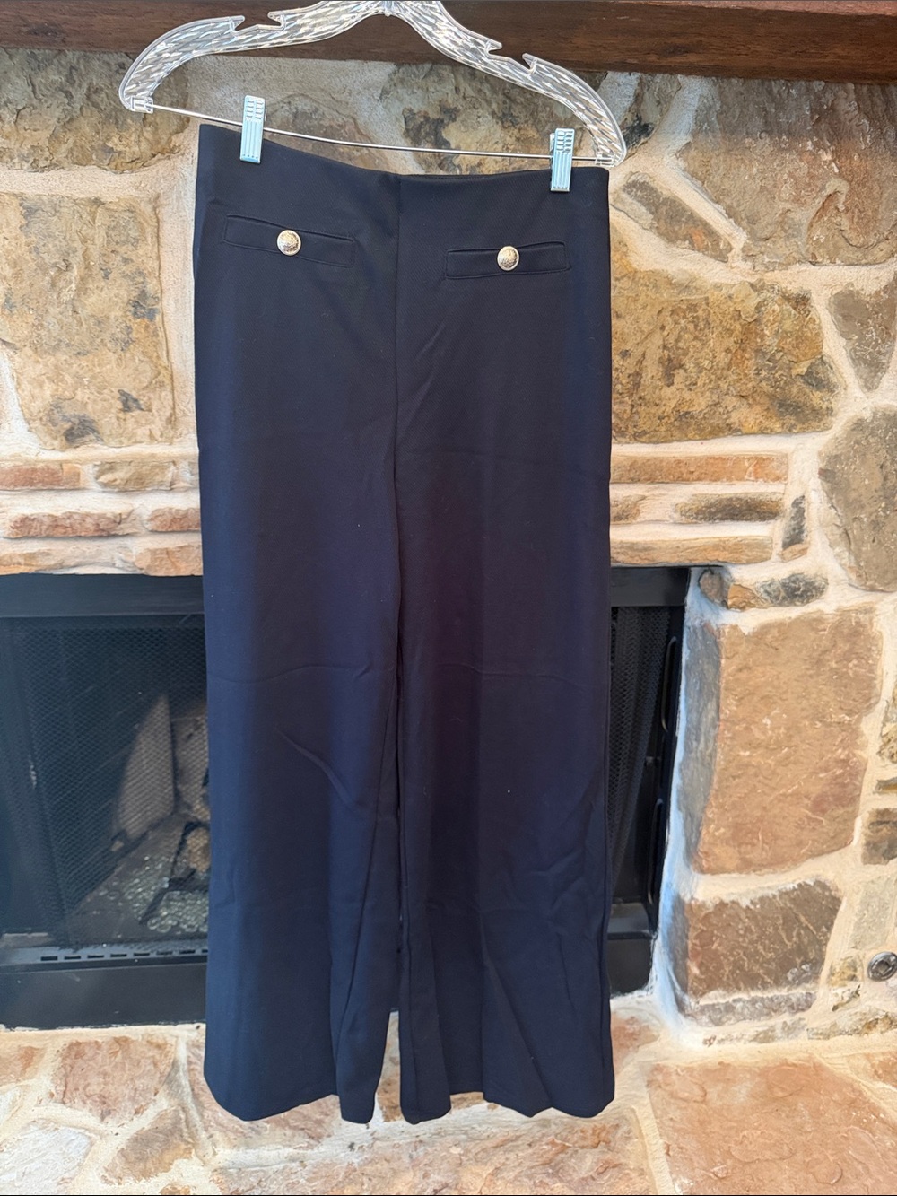 H&M Black Wide-Leg Pants with Gold Buttons